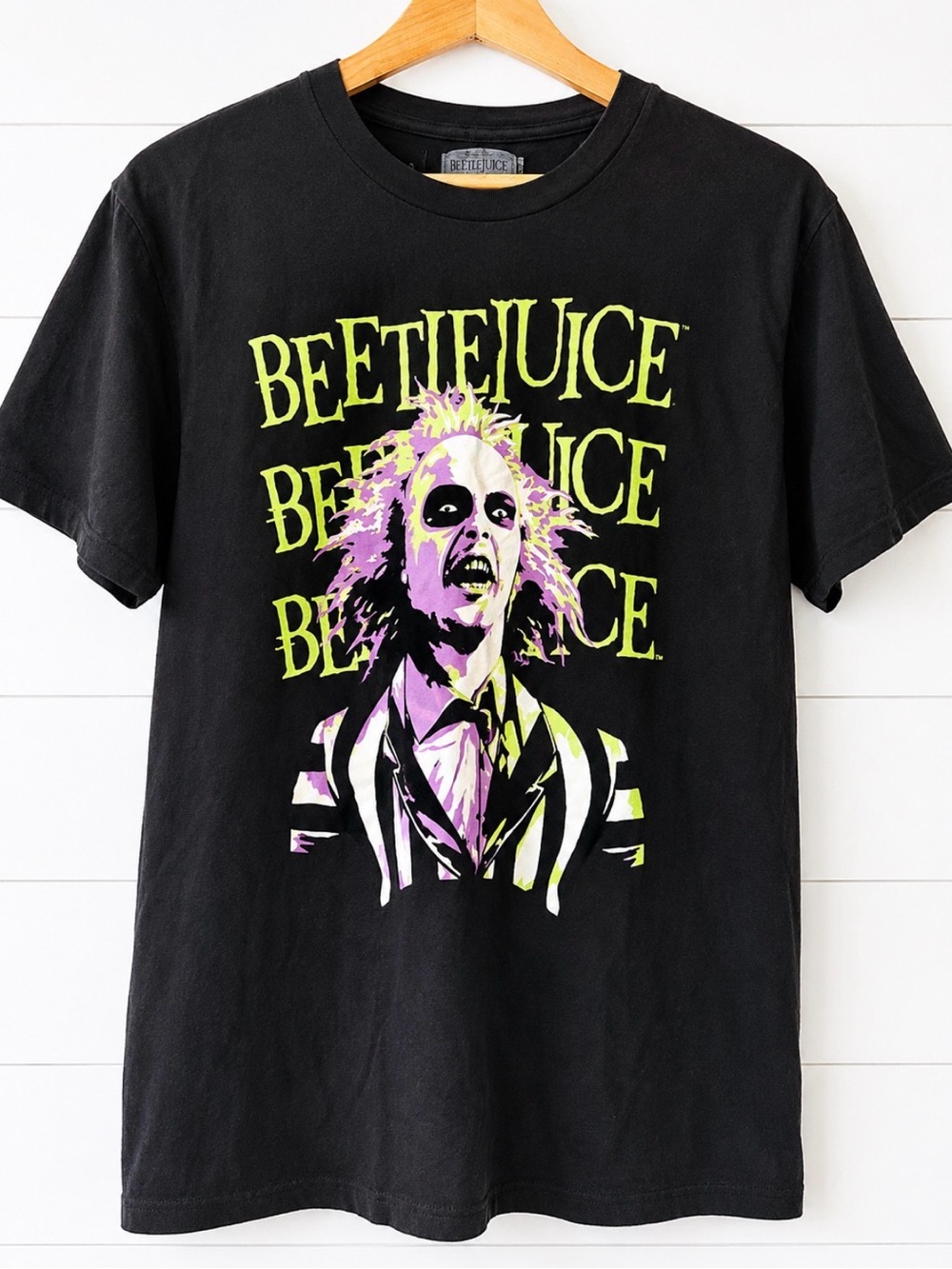 Warner Bros. Beetlejuice Graphic Tee in Black with Neon Yellow & Purple